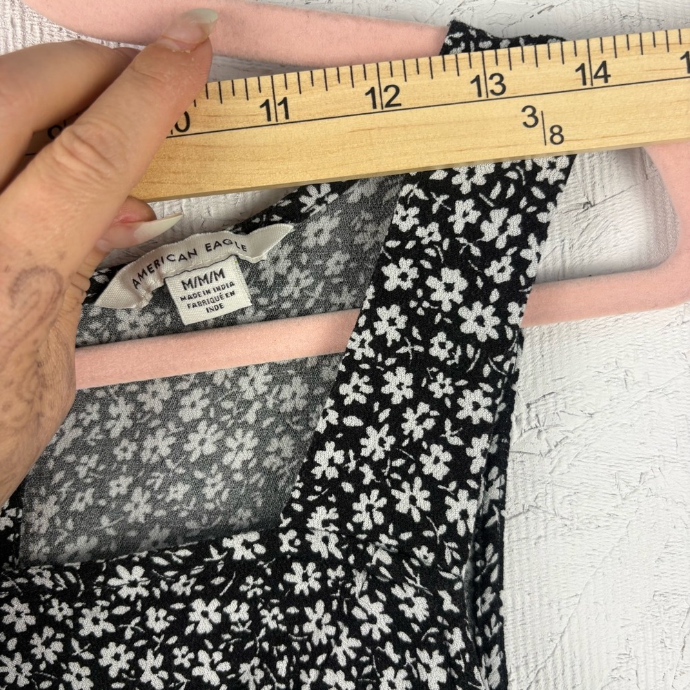 American Eagle Outfitters Black and White Square Neck Sundress Front Slit M 90s - Picture 8 of 11